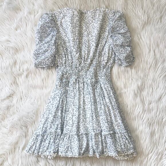 Cleobella Sadie Mini Dress Floral V-Neck Puff Sleeve Smocked Ruffle Cottagecore - Picture 11 of 16